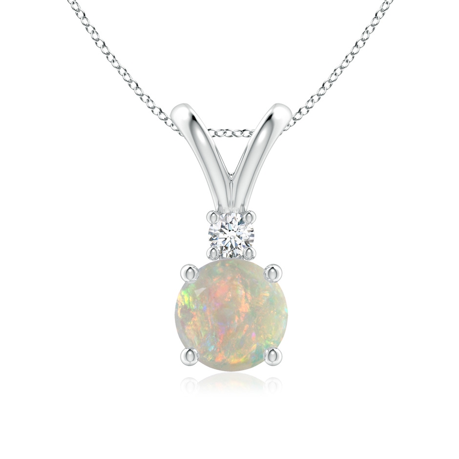 7mm AAAA Round Opal Solitaire V-Bale Pendant with Diamond in P950 Platinum 