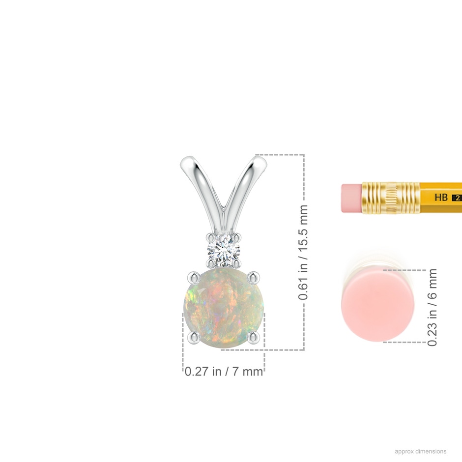 7mm AAAA Round Opal Solitaire V-Bale Pendant with Diamond in P950 Platinum ruler