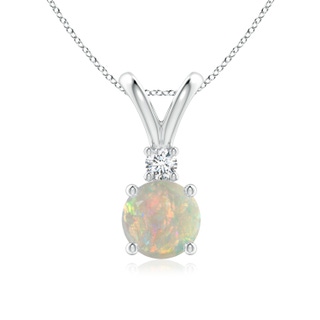 7mm AAAA Round Opal Solitaire V-Bale Pendant with Diamond in White Gold