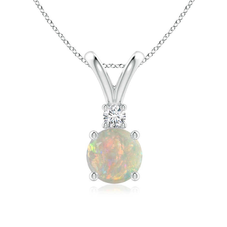 7mm AAAA Round Opal Solitaire V-Bale Pendant with Diamond in White Gold 