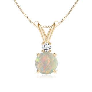 7mm AAAA Round Opal Solitaire V-Bale Pendant with Diamond in Yellow Gold