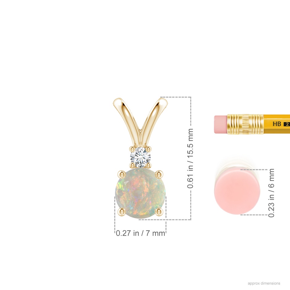 7mm AAAA Round Opal Solitaire V-Bale Pendant with Diamond in Yellow Gold ruler