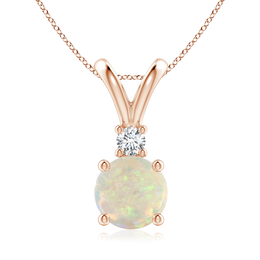 8mm AAA Round Opal Solitaire V-Bale Pendant with Diamond in Rose Gold