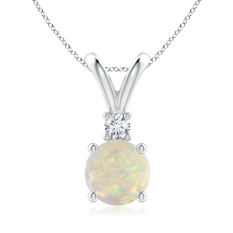 8mm AAA Round Opal Solitaire V-Bale Pendant with Diamond in White Gold 