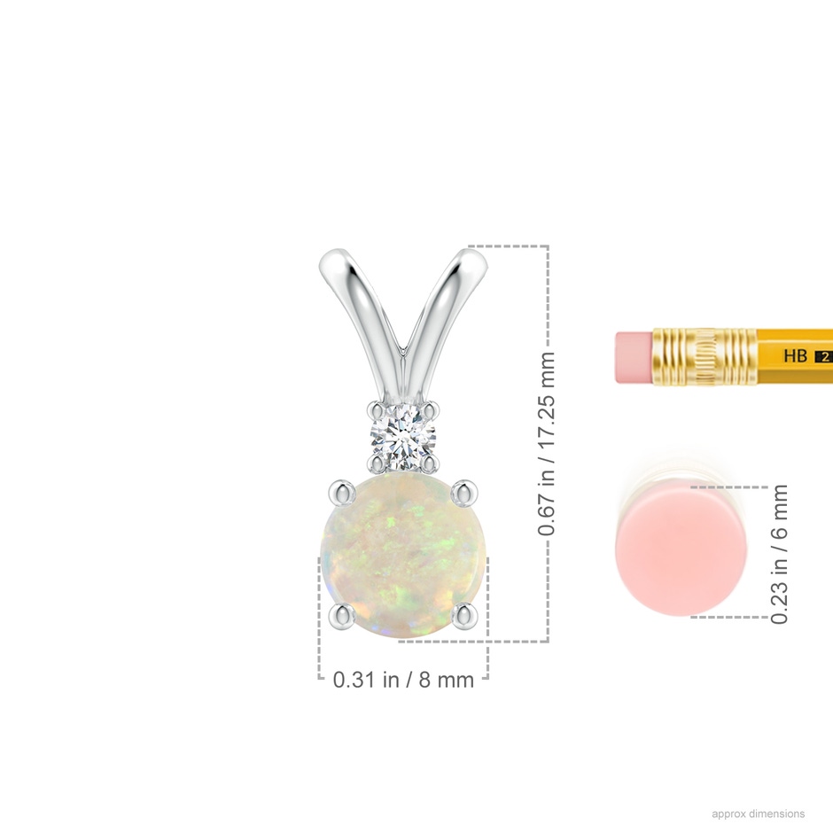 8mm AAA Round Opal Solitaire V-Bale Pendant with Diamond in White Gold ruler