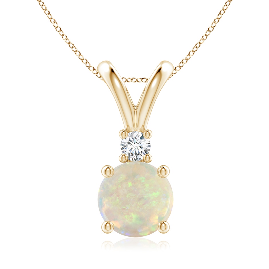 8mm AAA Round Opal Solitaire V-Bale Pendant with Diamond in Yellow Gold 