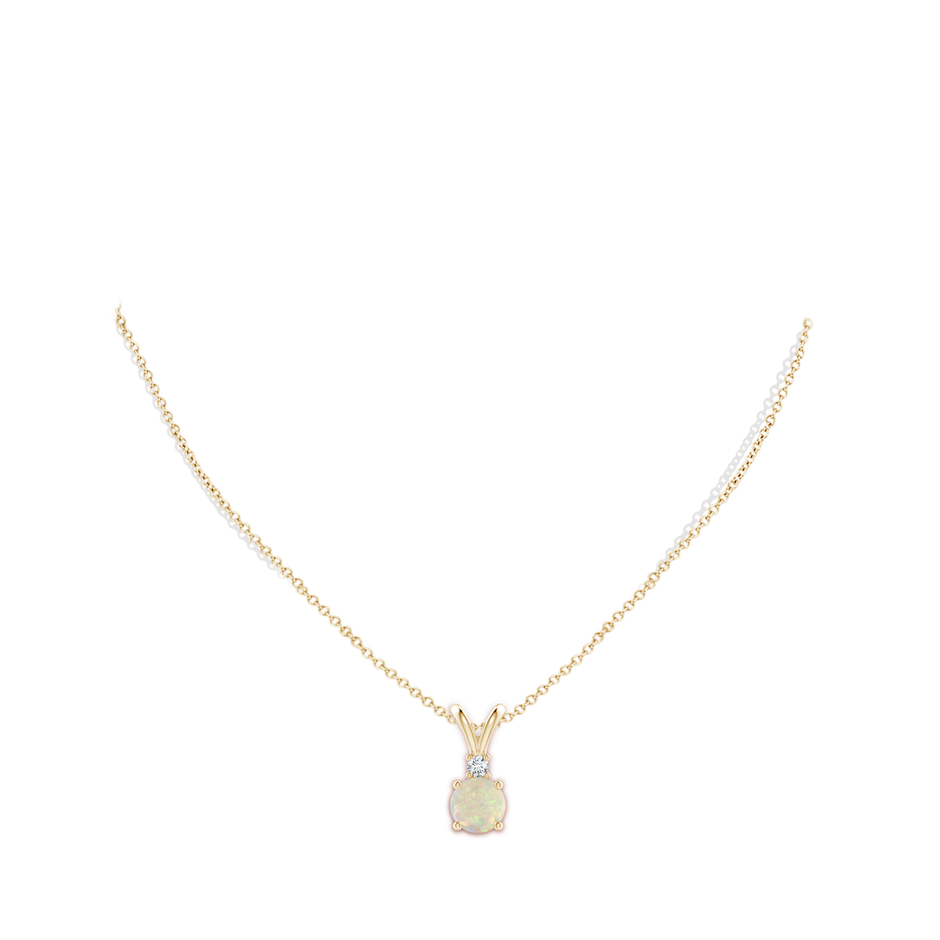 8mm AAA Round Opal Solitaire V-Bale Pendant with Diamond in Yellow Gold pen