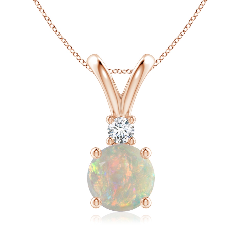 8mm AAAA Round Opal Solitaire V-Bale Pendant with Diamond in Rose Gold 