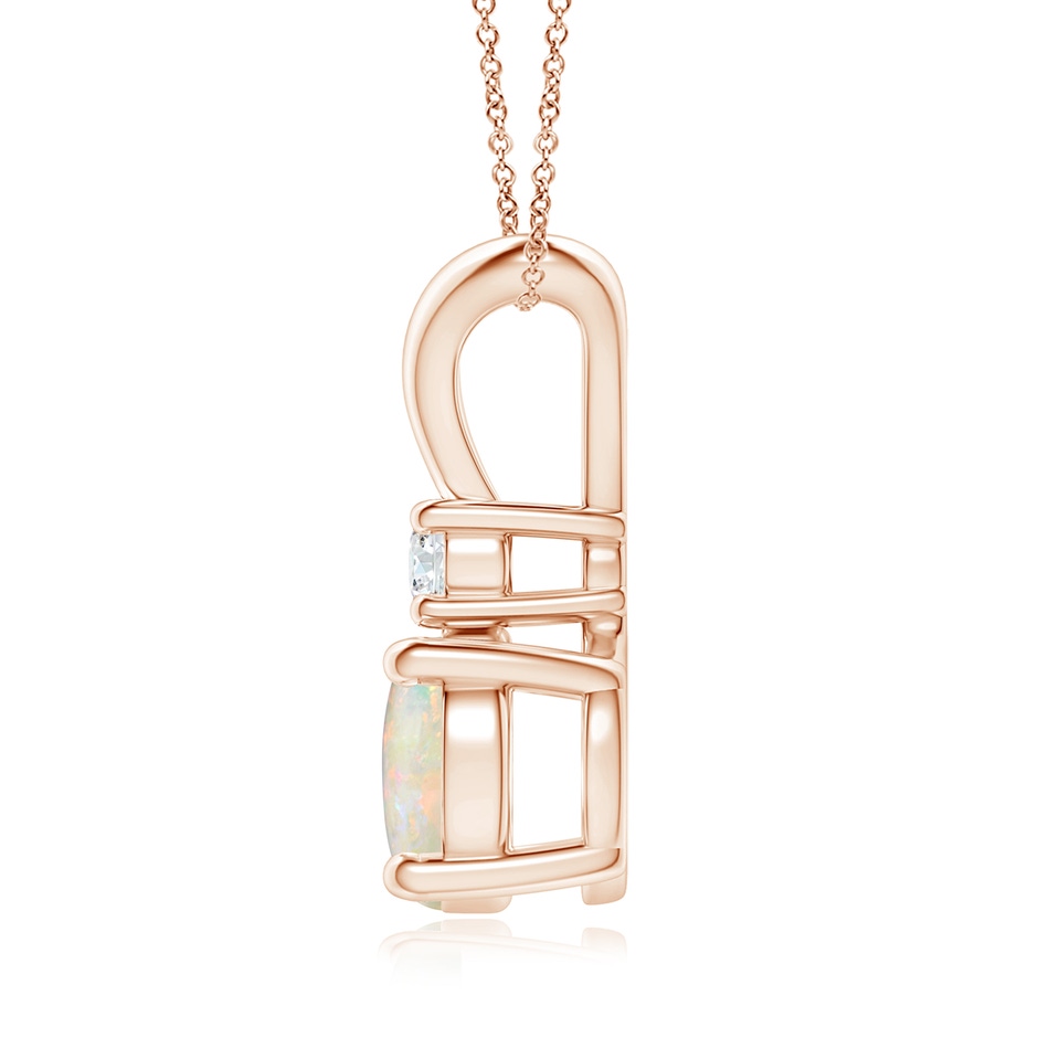 8mm AAAA Round Opal Solitaire V-Bale Pendant with Diamond in Rose Gold side 199