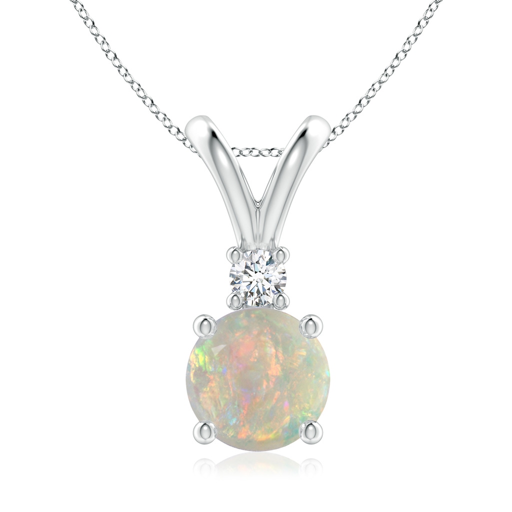 8mm AAAA Round Opal Solitaire V-Bale Pendant with Diamond in White Gold 