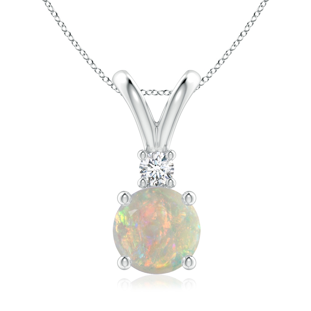 8mm AAAA Round Opal Solitaire V-Bale Pendant with Diamond in White Gold