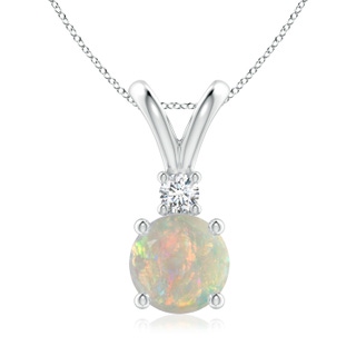 8mm AAAA Round Opal Solitaire V-Bale Pendant with Diamond in White Gold