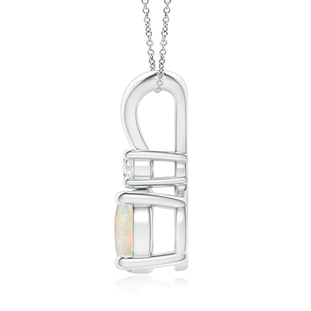 8mm AAAA Round Opal Solitaire V-Bale Pendant with Diamond in White Gold - side 3