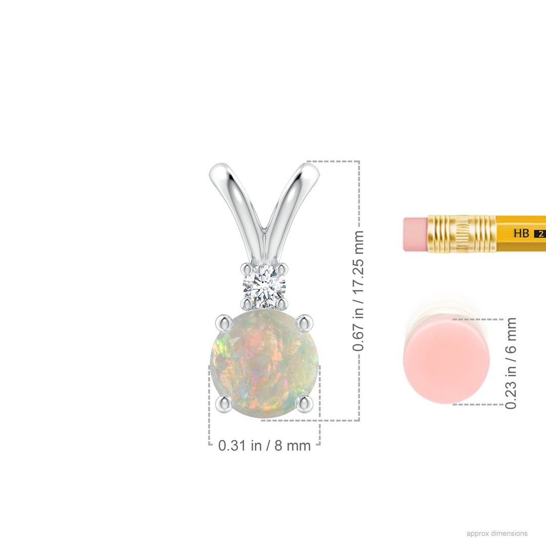 8mm AAAA Round Opal Solitaire V-Bale Pendant with Diamond in White Gold - ruler