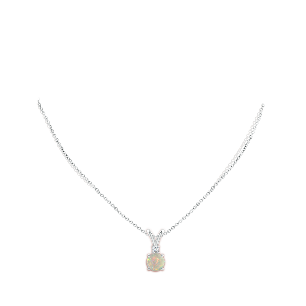 8mm AAAA Round Opal Solitaire V-Bale Pendant with Diamond in White Gold Body-Neck