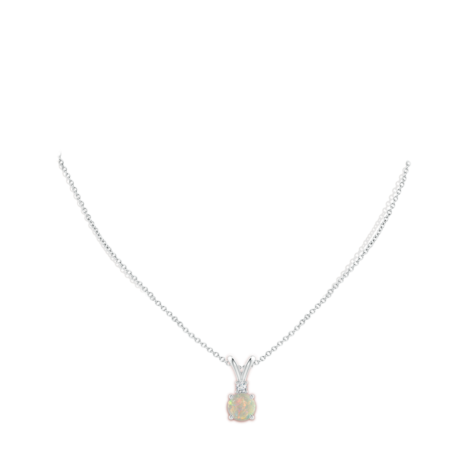 8mm AAAA Round Opal Solitaire V-Bale Pendant with Diamond in White Gold body-neck