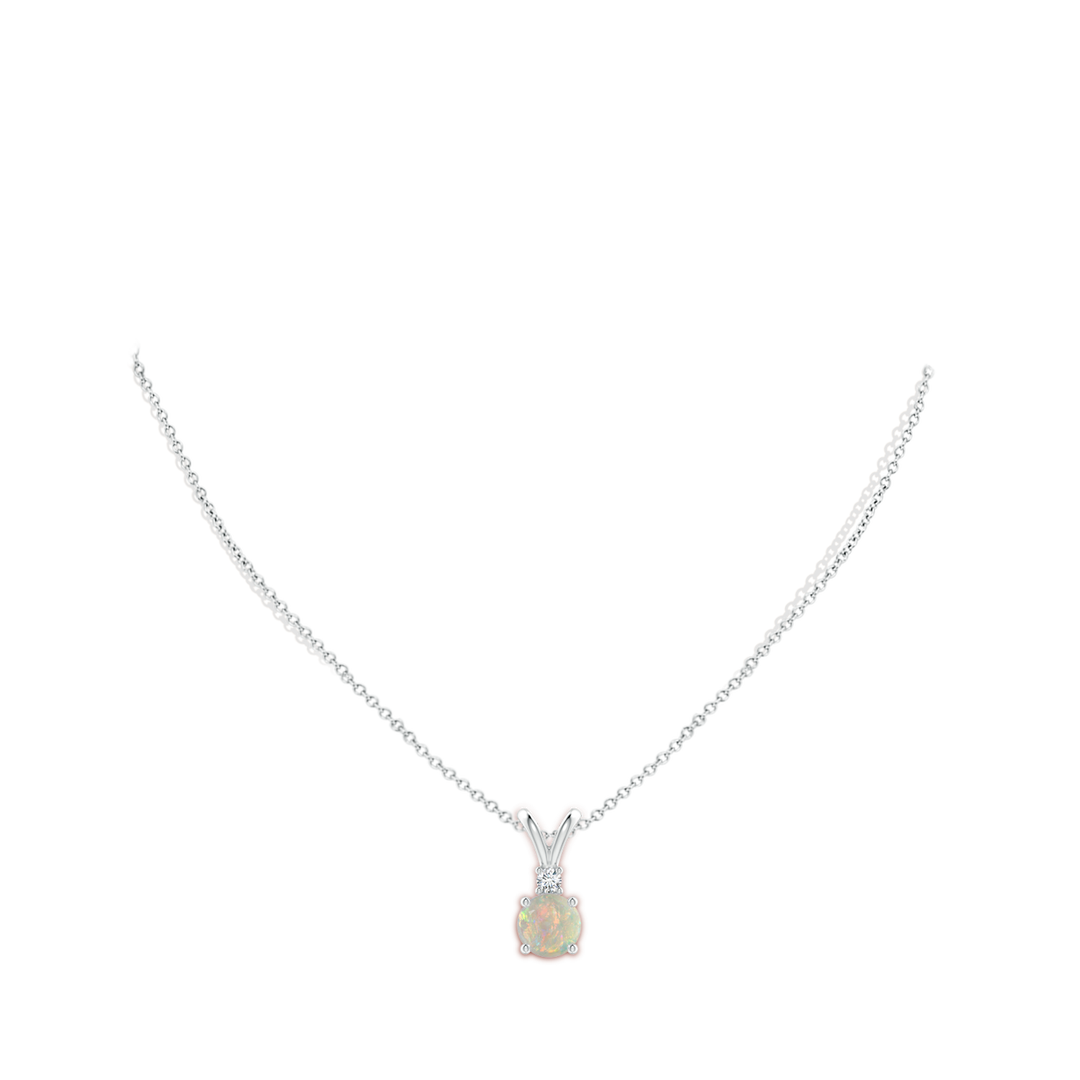 8mm AAAA Round Opal Solitaire V-Bale Pendant with Diamond in White Gold - body_neck