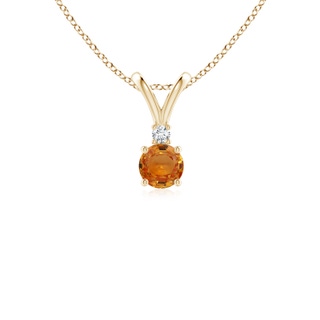 4mm AAA Round Orange Sapphire Solitaire V-Bale Pendant with Diamond in Yellow Gold