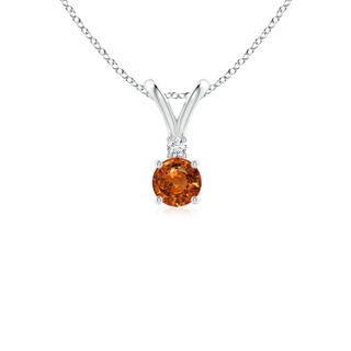 4mm AAAA Round Orange Sapphire Solitaire V-Bale Pendant with Diamond in P950 Platinum