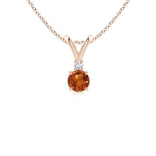 4mm AAAA Round Orange Sapphire Solitaire V-Bale Pendant with Diamond in Rose Gold