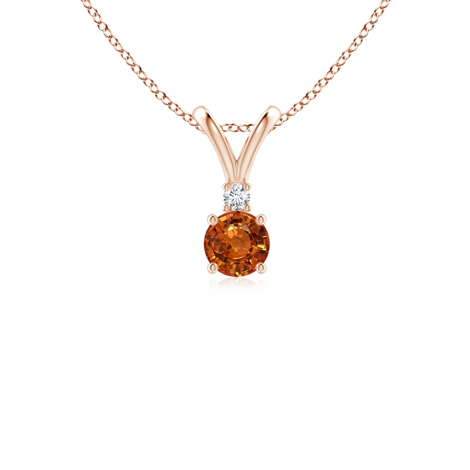 4mm AAAA Round Orange Sapphire Solitaire V-Bale Pendant with Diamond in Rose Gold 