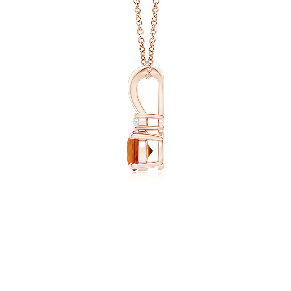 4mm AAAA Round Orange Sapphire Solitaire V-Bale Pendant with Diamond in Rose Gold side 1