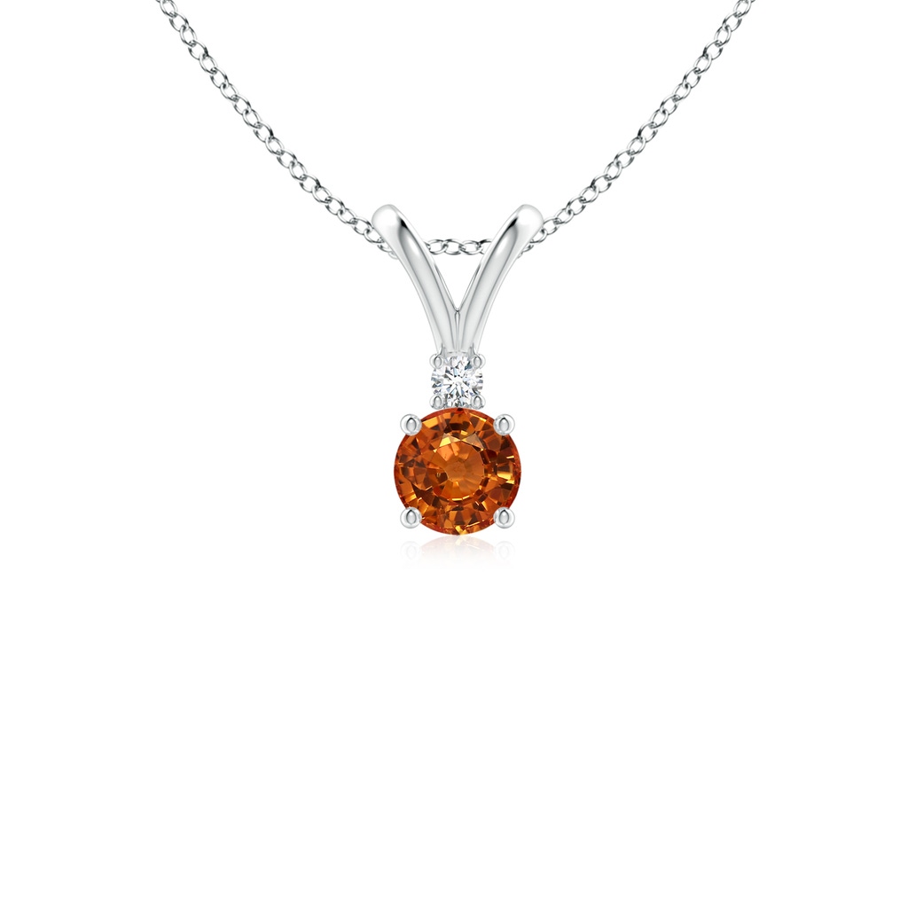 4mm AAAA Round Orange Sapphire Solitaire V-Bale Pendant with Diamond in S999 Silver