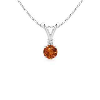 4mm AAAA Round Orange Sapphire Solitaire V-Bale Pendant with Diamond in White Gold