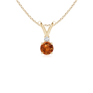 4mm AAAA Round Orange Sapphire Solitaire V-Bale Pendant with Diamond in Yellow Gold