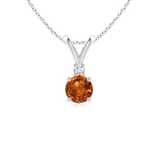5mm AAAA Round Orange Sapphire Solitaire V-Bale Pendant with Diamond in P950 Platinum