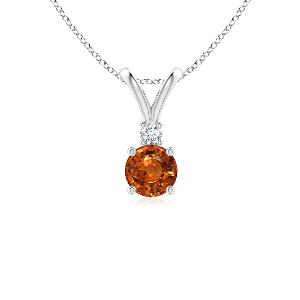 5mm AAAA Round Orange Sapphire Solitaire V-Bale Pendant with Diamond in White Gold