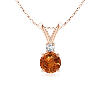 6mm AAAA Round Orange Sapphire Solitaire V-Bale Pendant with Diamond in Rose Gold