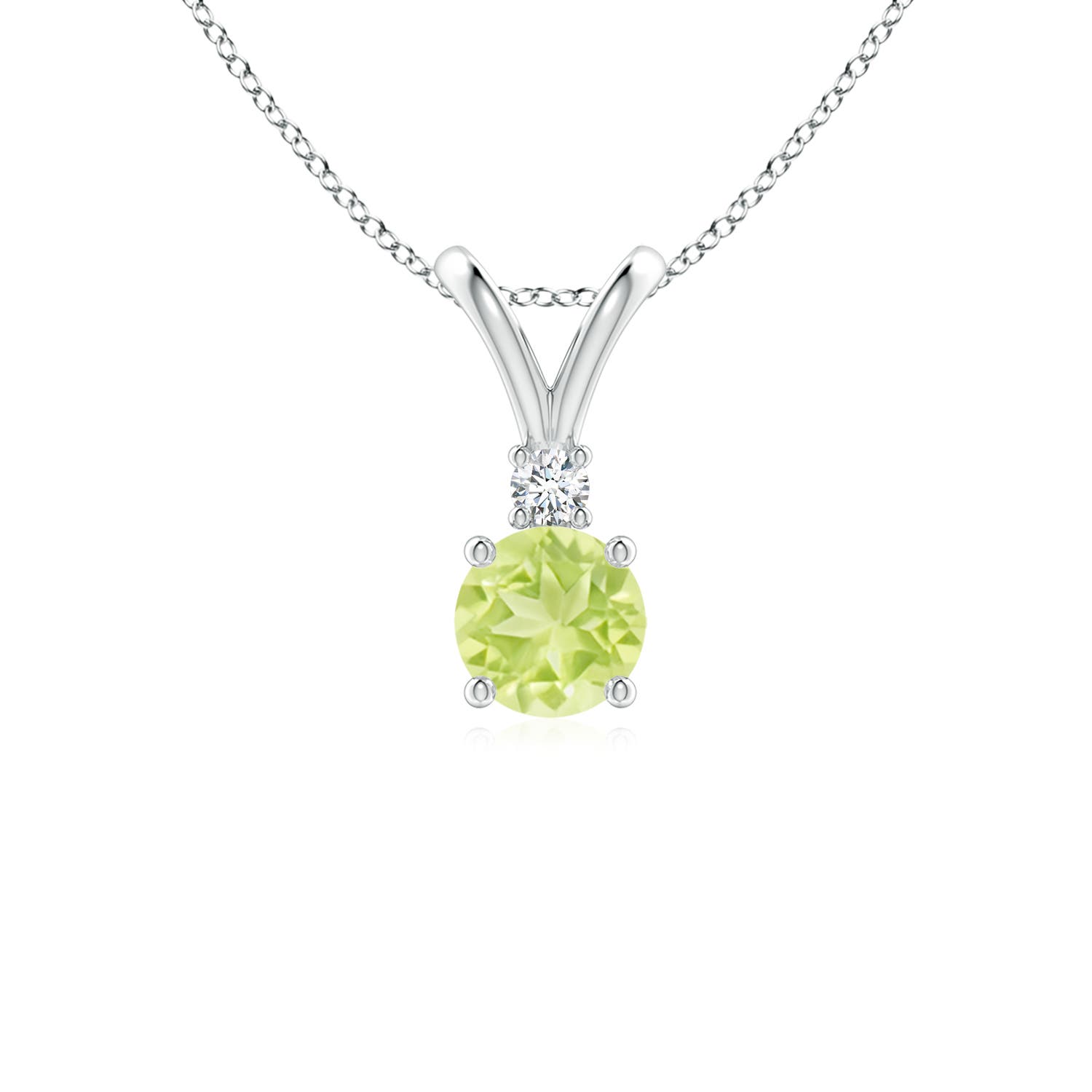 5mm A Round Peridot Solitaire V-Bale Pendant with Diamond in P950 Platinum