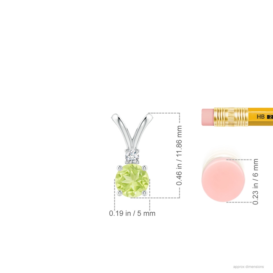 5mm A Round Peridot Solitaire V-Bale Pendant with Diamond in S999 Silver ruler