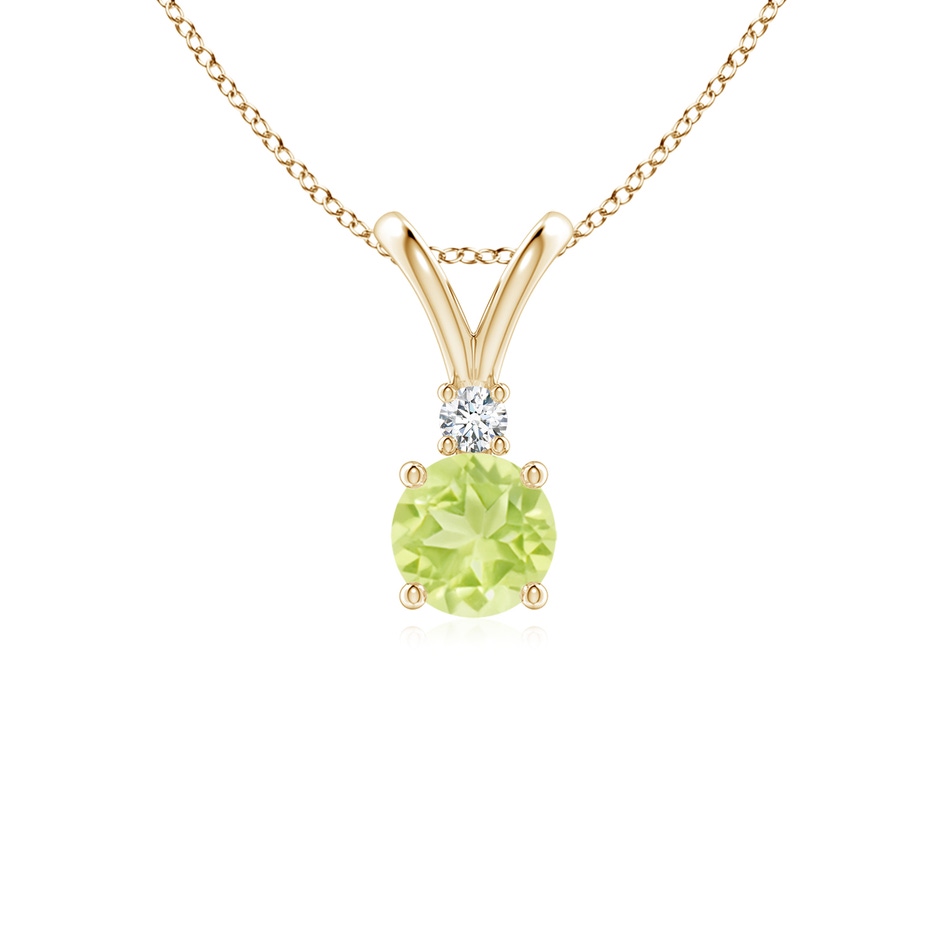 5mm A Round Peridot Solitaire V-Bale Pendant with Diamond in Yellow Gold 