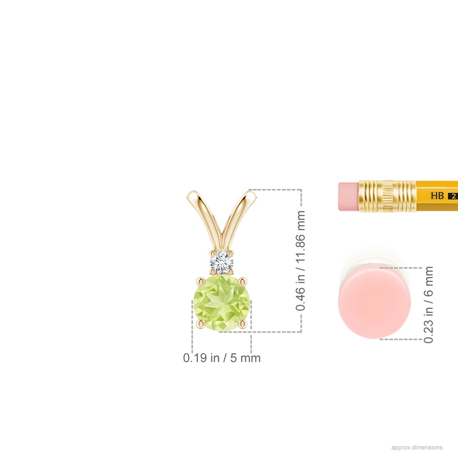 5mm A Round Peridot Solitaire V-Bale Pendant with Diamond in Yellow Gold ruler