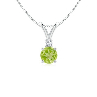5mm AA Round Peridot Solitaire V-Bale Pendant with Diamond in White Gold