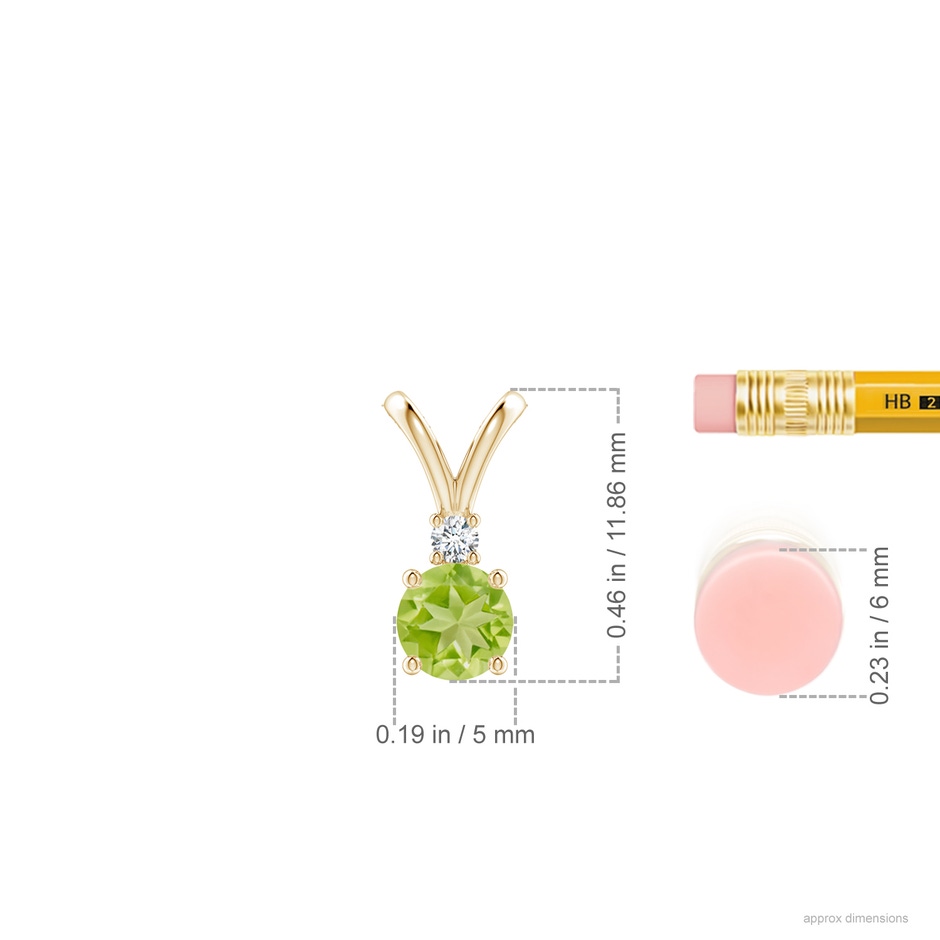 5mm AA Round Peridot Solitaire V-Bale Pendant with Diamond in Yellow Gold ruler