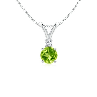 5mm AAA Round Peridot Solitaire V-Bale Pendant with Diamond in P950 Platinum