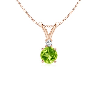 5mm AAA Round Peridot Solitaire V-Bale Pendant with Diamond in Rose Gold