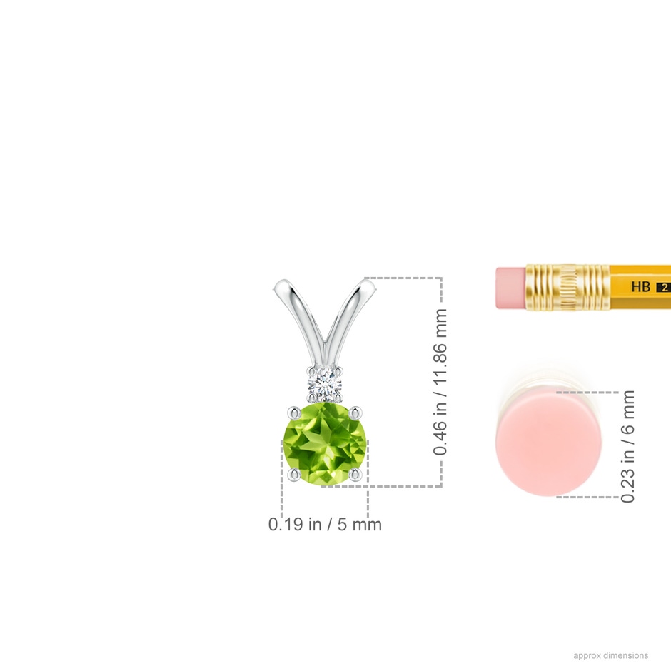 5mm AAA Round Peridot Solitaire V-Bale Pendant with Diamond in White Gold ruler