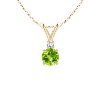 5mm AAA Round Peridot Solitaire V-Bale Pendant with Diamond in Yellow Gold