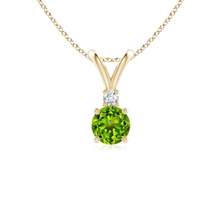 5mm AAAA Round Peridot Solitaire V-Bale Pendant with Diamond in 9K Yellow Gold