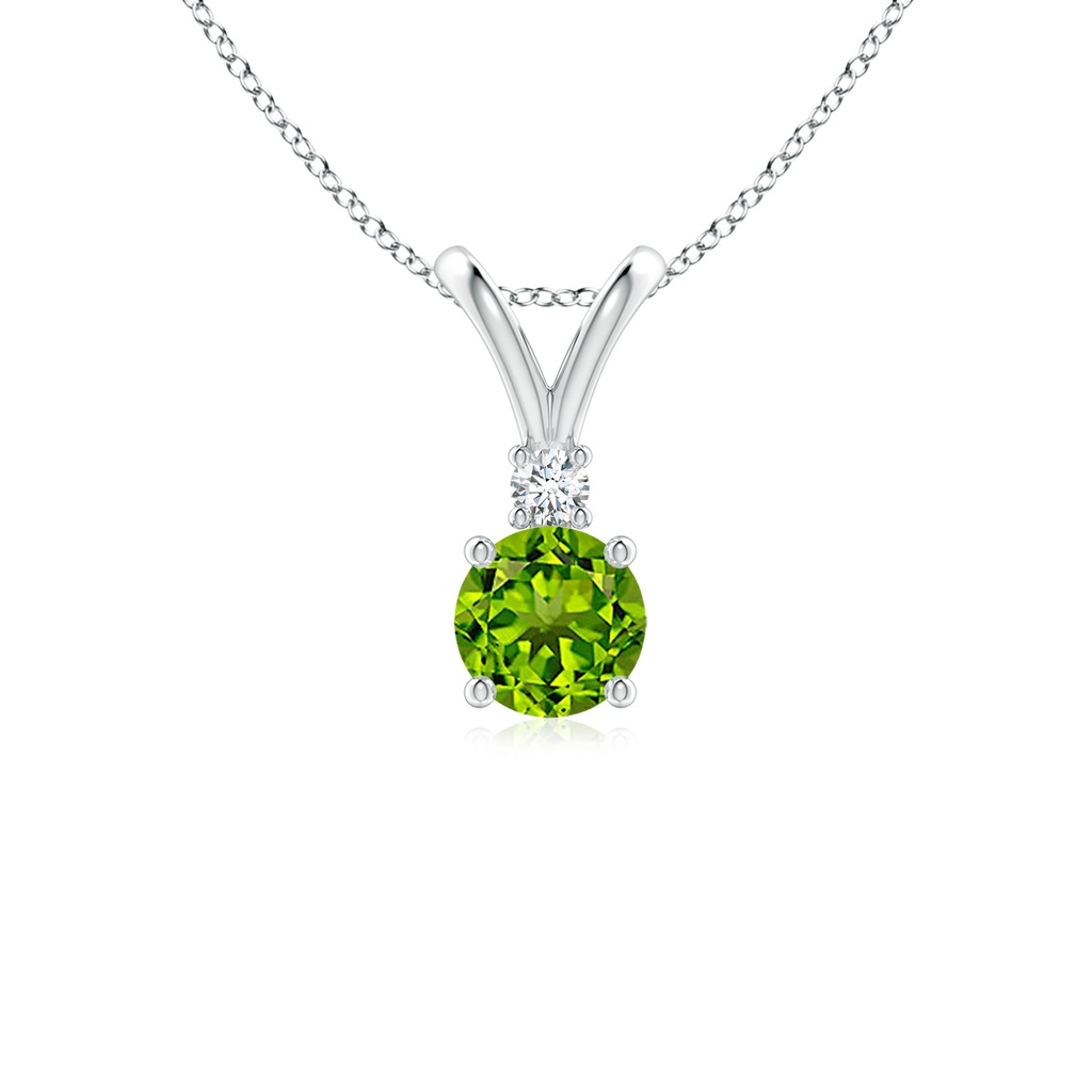 5mm AAAA Round Peridot Solitaire V-Bale Pendant with Diamond in P950 Platinum