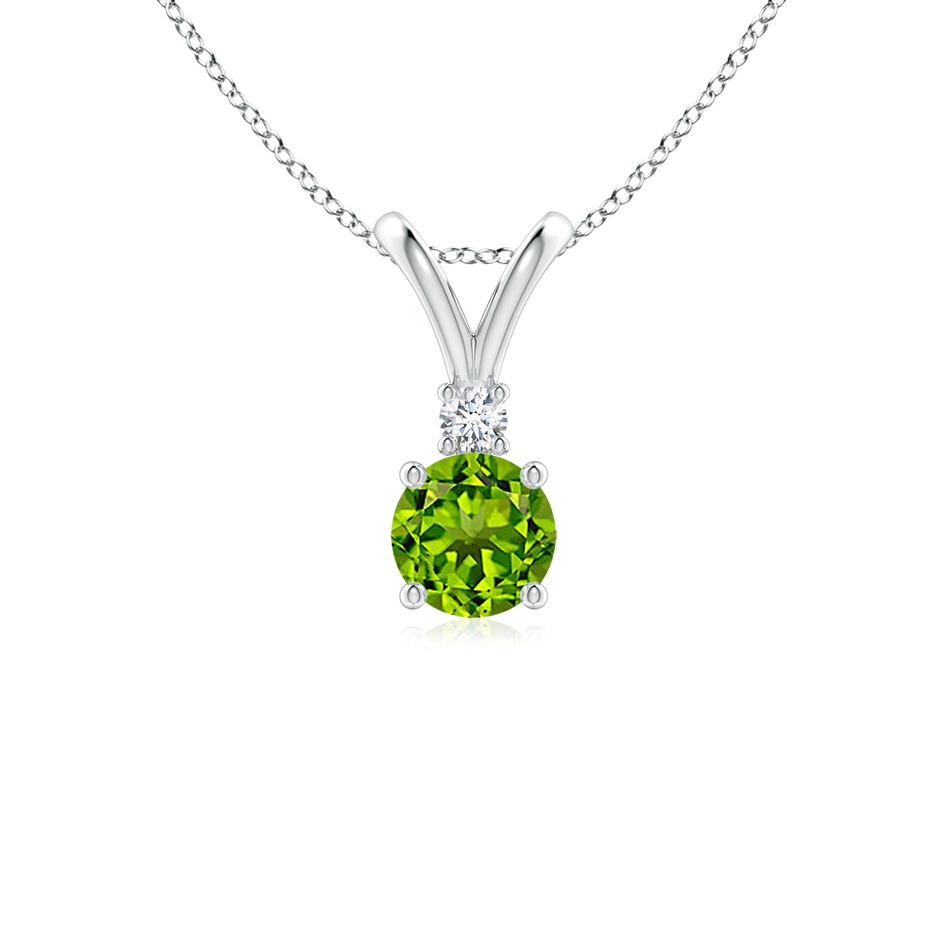 5mm AAAA Round Peridot Solitaire V-Bale Pendant with Diamond in S999 Silver 