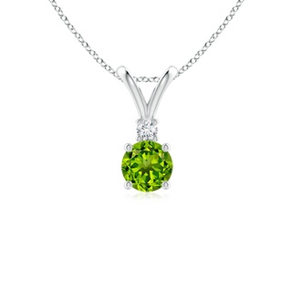 5mm AAAA Round Peridot Solitaire V-Bale Pendant with Diamond in White Gold