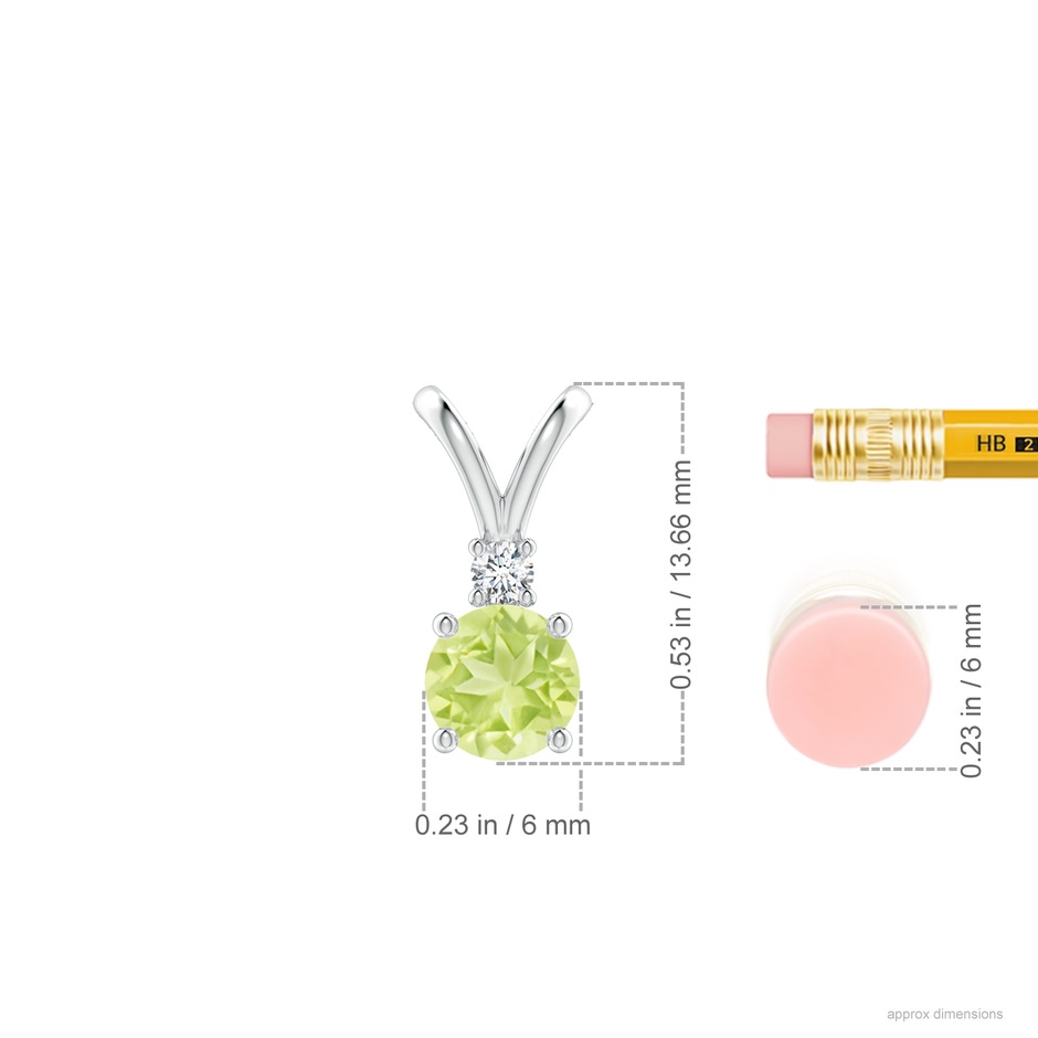 6mm A Round Peridot Solitaire V-Bale Pendant with Diamond in S999 Silver ruler