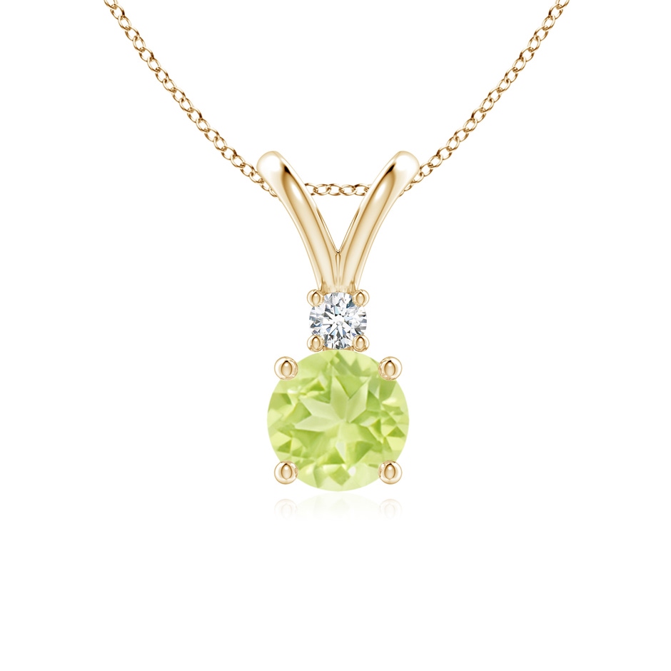 6mm A Round Peridot Solitaire V-Bale Pendant with Diamond in Yellow Gold 