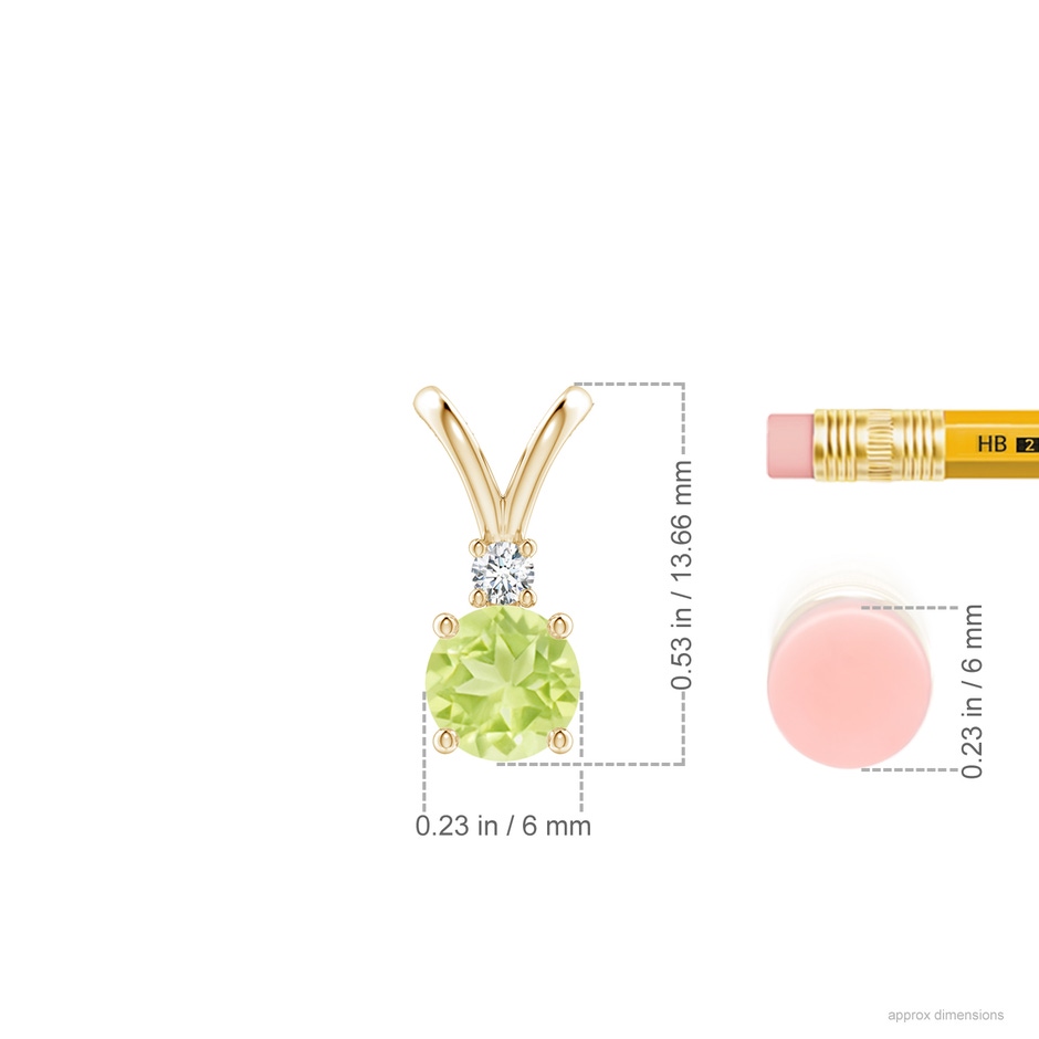 6mm A Round Peridot Solitaire V-Bale Pendant with Diamond in Yellow Gold ruler