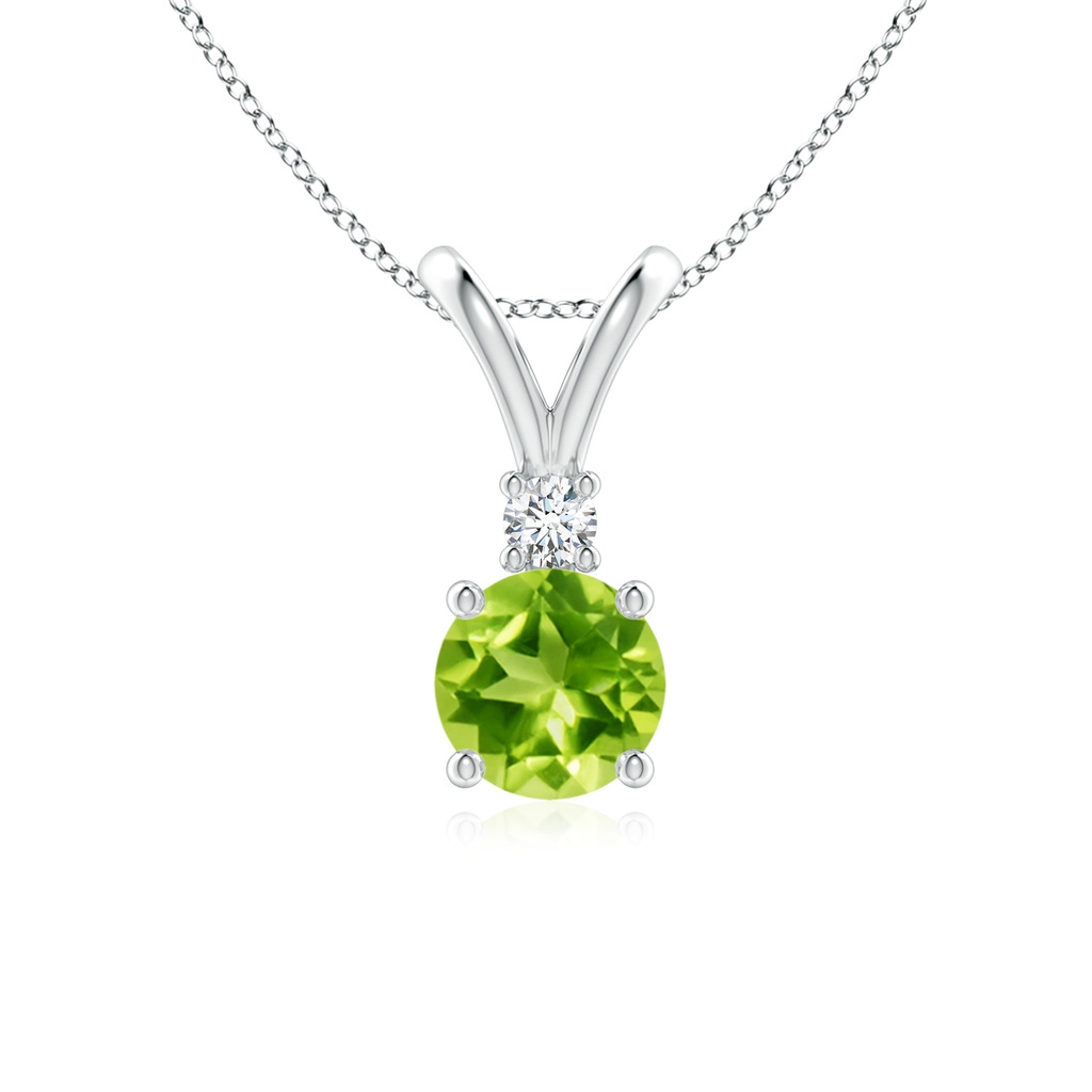 6mm AAA Round Peridot Solitaire V-Bale Pendant with Diamond in White Gold